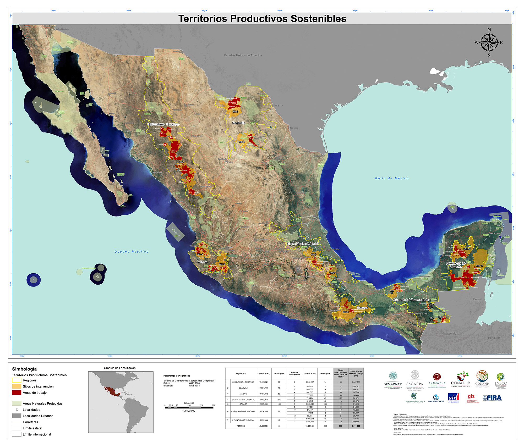 Priority Regions of the Sustainable Productive Landscape Project. Source: CONABIO