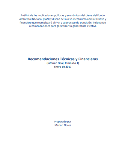 Recomendaciones Técnicas y Financieras (Informe Final, Producto 1)