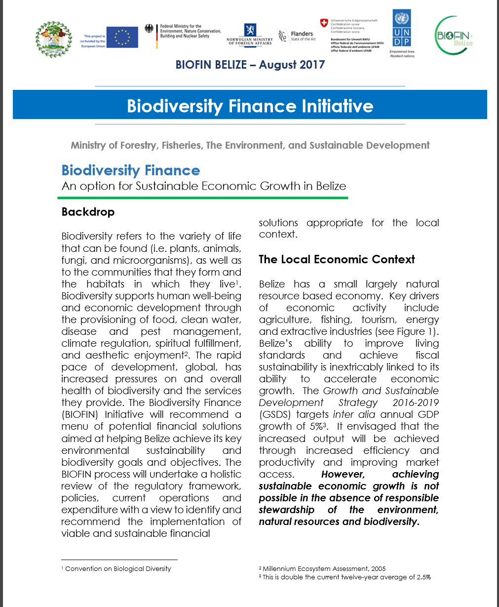 BIOFIN Belize Environmental Brief