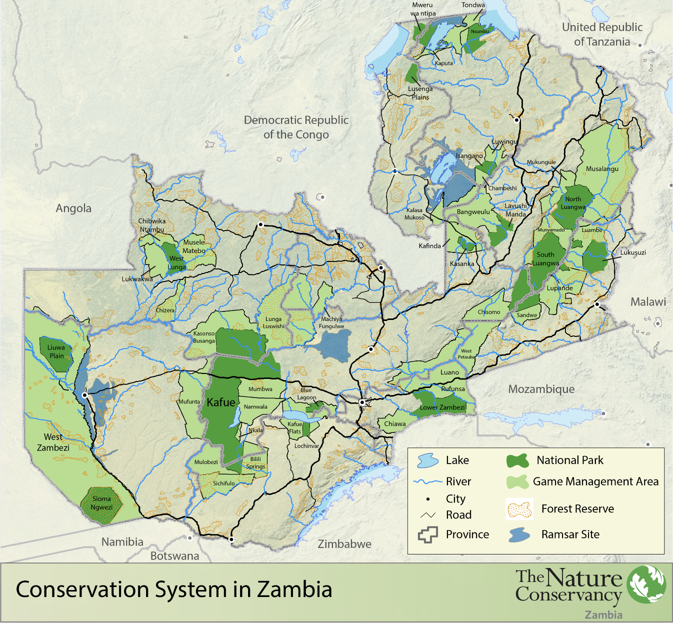 Map: Conservation Systems in Zambia