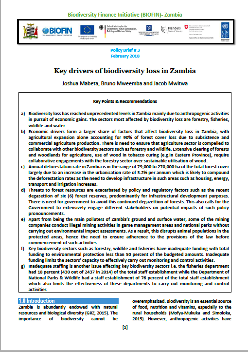 Key drivers of biodiversity loss in Zambia