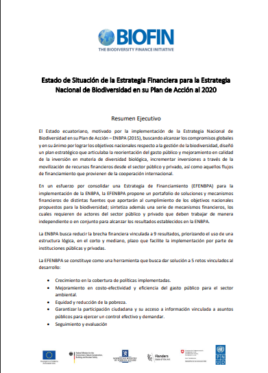 Resumen Ejecutivo del Estado de Situación de la Estrategia Financiera para la Gestión Sostenible de la Biodiversidad