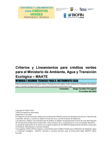 Criterios y Lineamientos para créditos verdes en Ecuador
