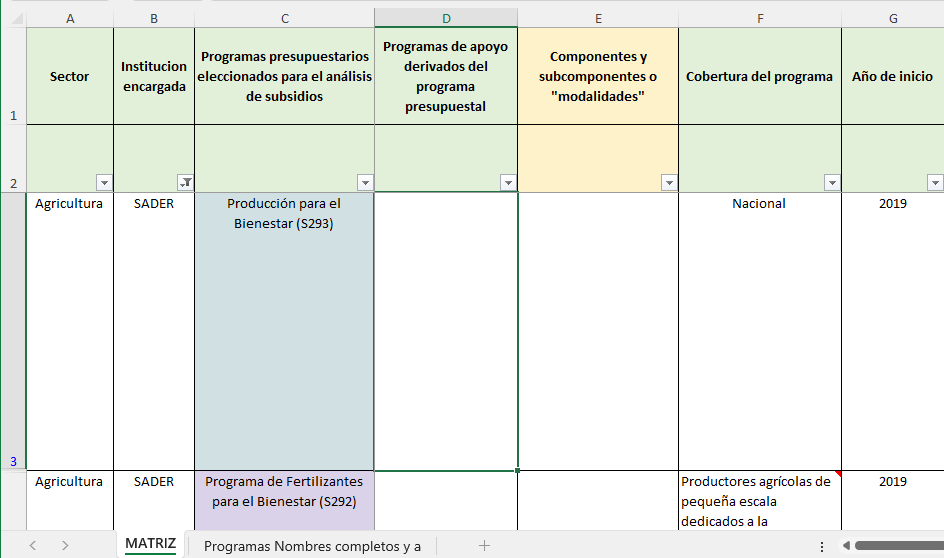 Matriz de priorización – Análisis de subsidios