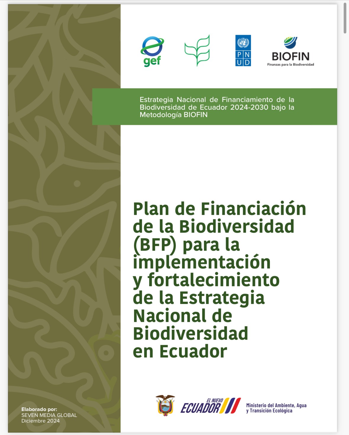 Plan de Financiación de la Biodiversidad (BFP) para la implementación y fortalecimiento de la Estrategia Nacional de Biodiversidad en Ecuador