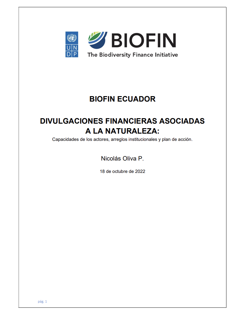 DIVULGACIONES FINANCIERAS ASOCIADAS A LA NATURALEZA: capacidades de los actores, arreglos institucionales y plan de acción